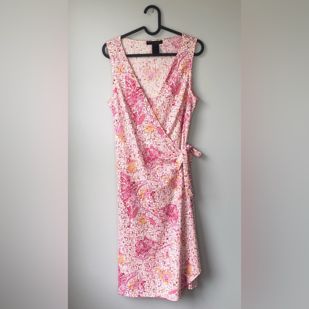Parallel Studio Wrap Midi Dress Sleeveless Abstract Print Size M